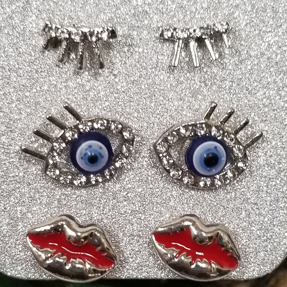 Evil Eye Stud Earrings 3 pairs Lot New - Picture 5 of 5